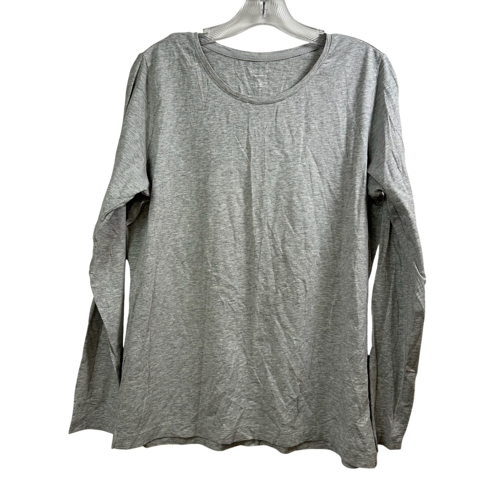Lands End Shaped Long Sleeve Crew Neck T-Shirt Gray XL 18 Cotton Blend Stretch